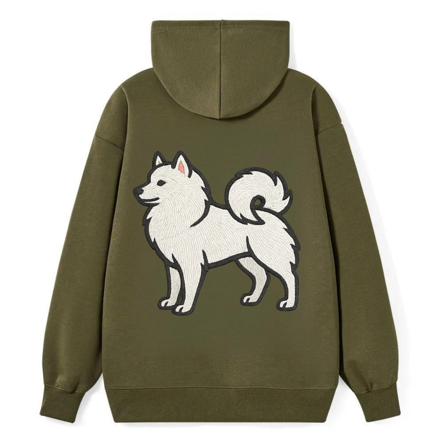 American Eskimo Dog - White spitz embroidered standing design - Classic Pullover Hoodie - ArmyGreen