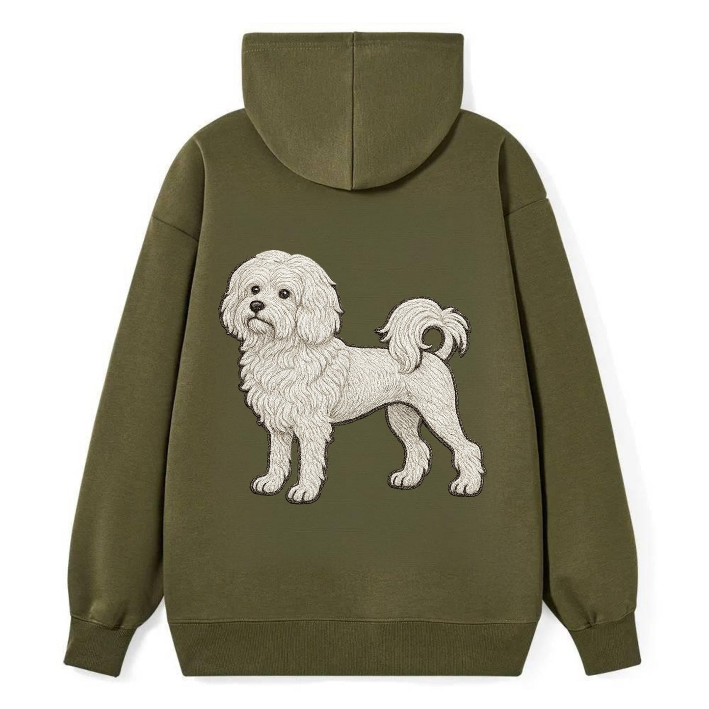 Löwchen - Little Lion Dog white embroidered pose - Classic Pullover Hoodie - ArmyGreen