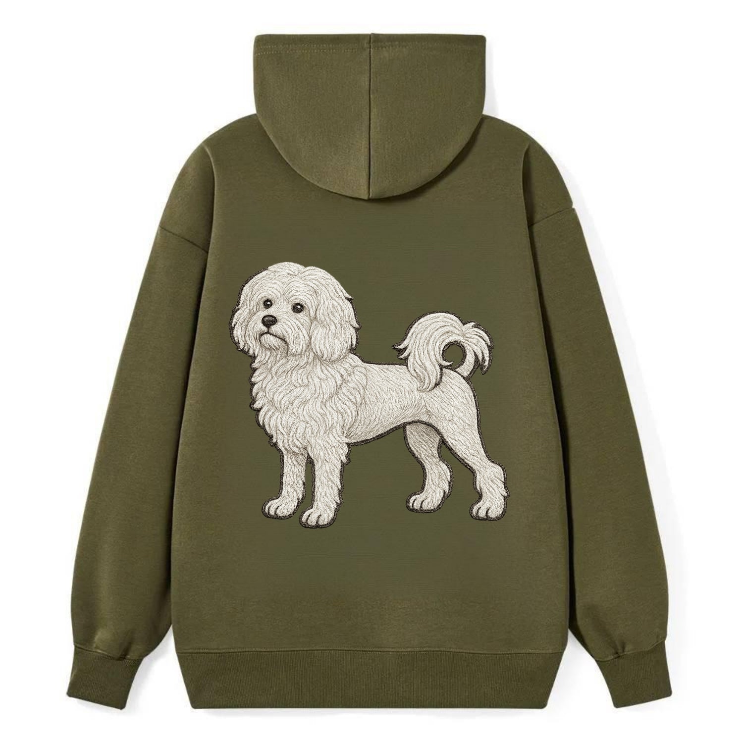 Löwchen - Little Lion Dog white embroidered pose - Classic Pullover Hoodie - ArmyGreen