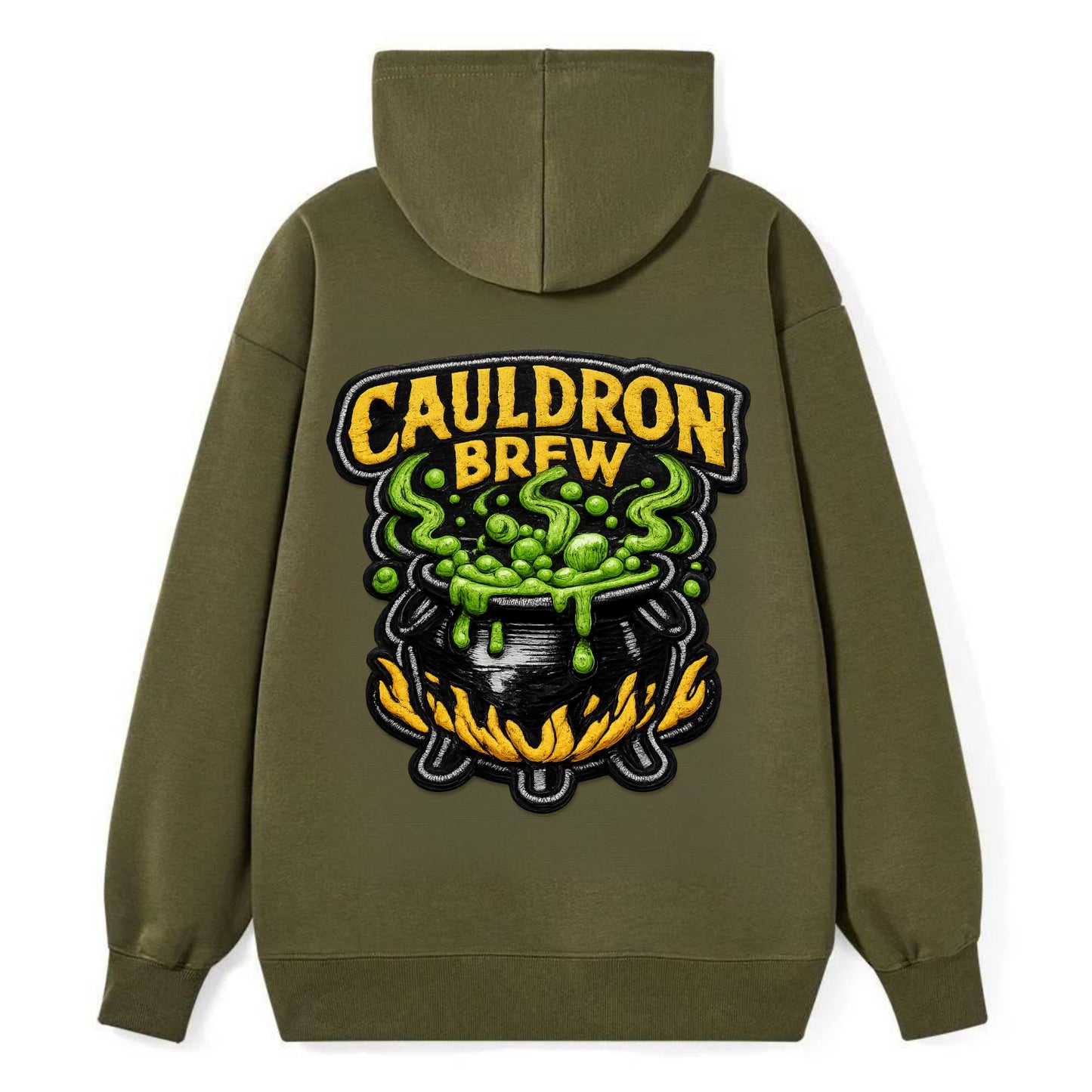 CAULDRON BREW - bubbling pot in black and green , witch craft - Classic Pullover Hoodie - ArmyGreen