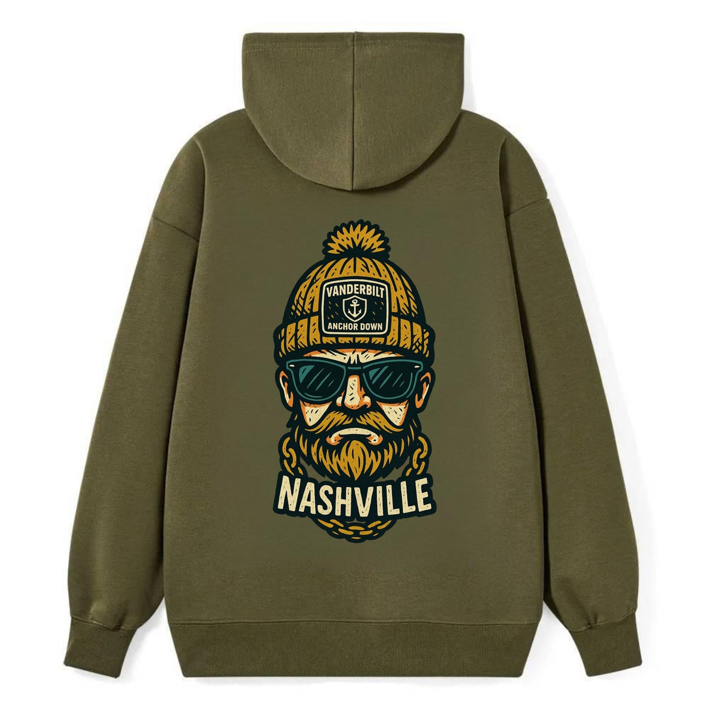 Nashville Commodore wearing Vanderbilt beanie with anchor patch - Classic Pullover Hoodie - ArmyGreen