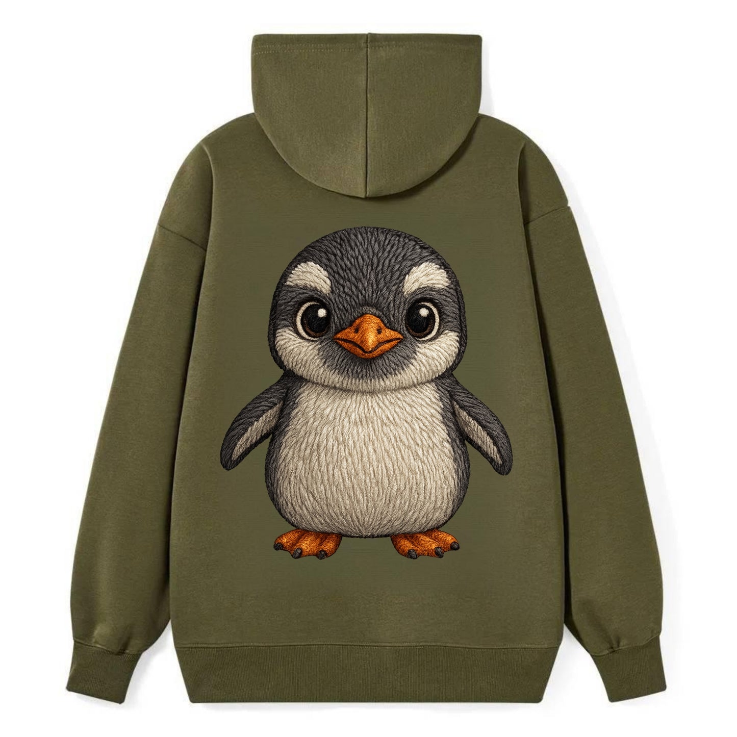 Baby Gentoo Penguin - orange beak, white cap, bright eyes, front-facing, - Classic Pullover Hoodie - ArmyGreen