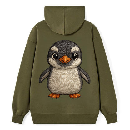 Baby Gentoo Penguin - orange beak, white cap, bright eyes, front-facing, - Classic Pullover Hoodie - ArmyGreen