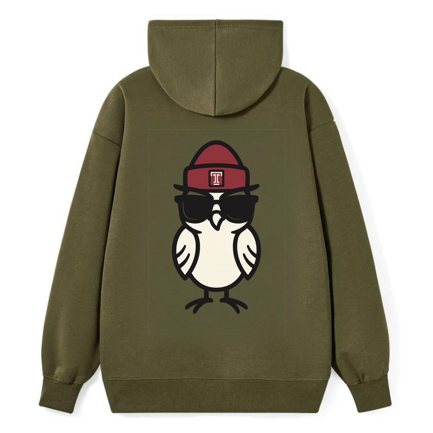 Philadelphia Owl wearing Temple beanie with T patch - Classic Pullover Hoodie - ArmyGreen