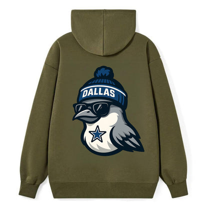 Dallas Mockingbird wearing Cowboys beanie with sheriff star and wayfarer - Classic Pullover Hoodie - ArmyGreen