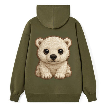Baby Polar Bear Cub - white fluffy, black nose, dark curious eyes, - Classic Pullover Hoodie - ArmyGreen