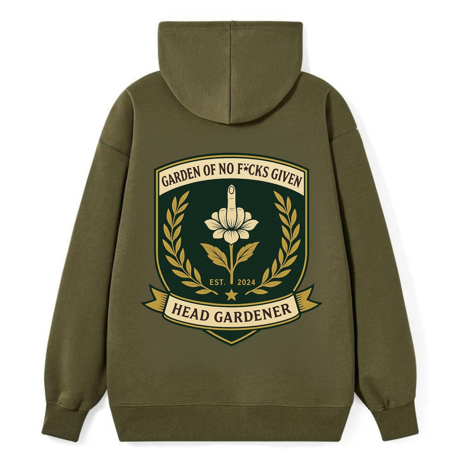 Shield with middle finger flower - "Garden of No F*cks Given - Head - Classic Pullover Hoodie - ArmyGreen