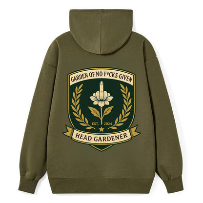 Shield with middle finger flower - "Garden of No F*cks Given - Head - Classic Pullover Hoodie - ArmyGreen