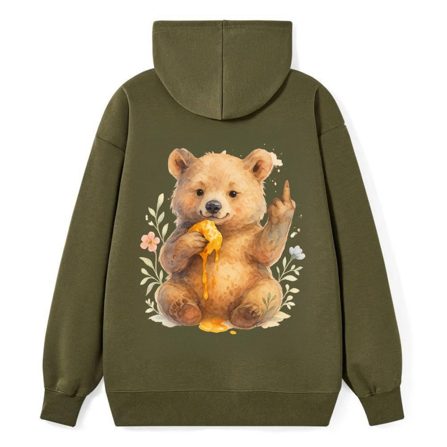 chubby bear cub eating dripping honey, sticky paw up with middle finger - Classic Pullover Hoodie - ArmyGreen
