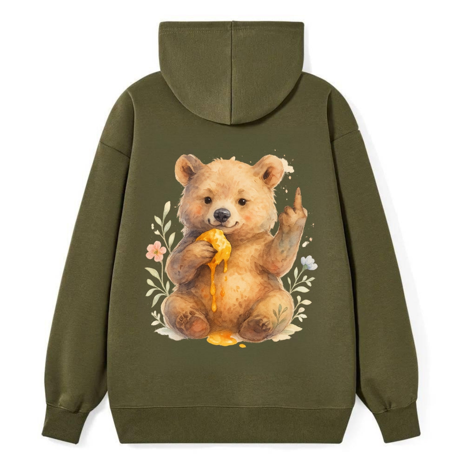 chubby bear cub eating dripping honey, sticky paw up with middle finger - Classic Pullover Hoodie - ArmyGreen