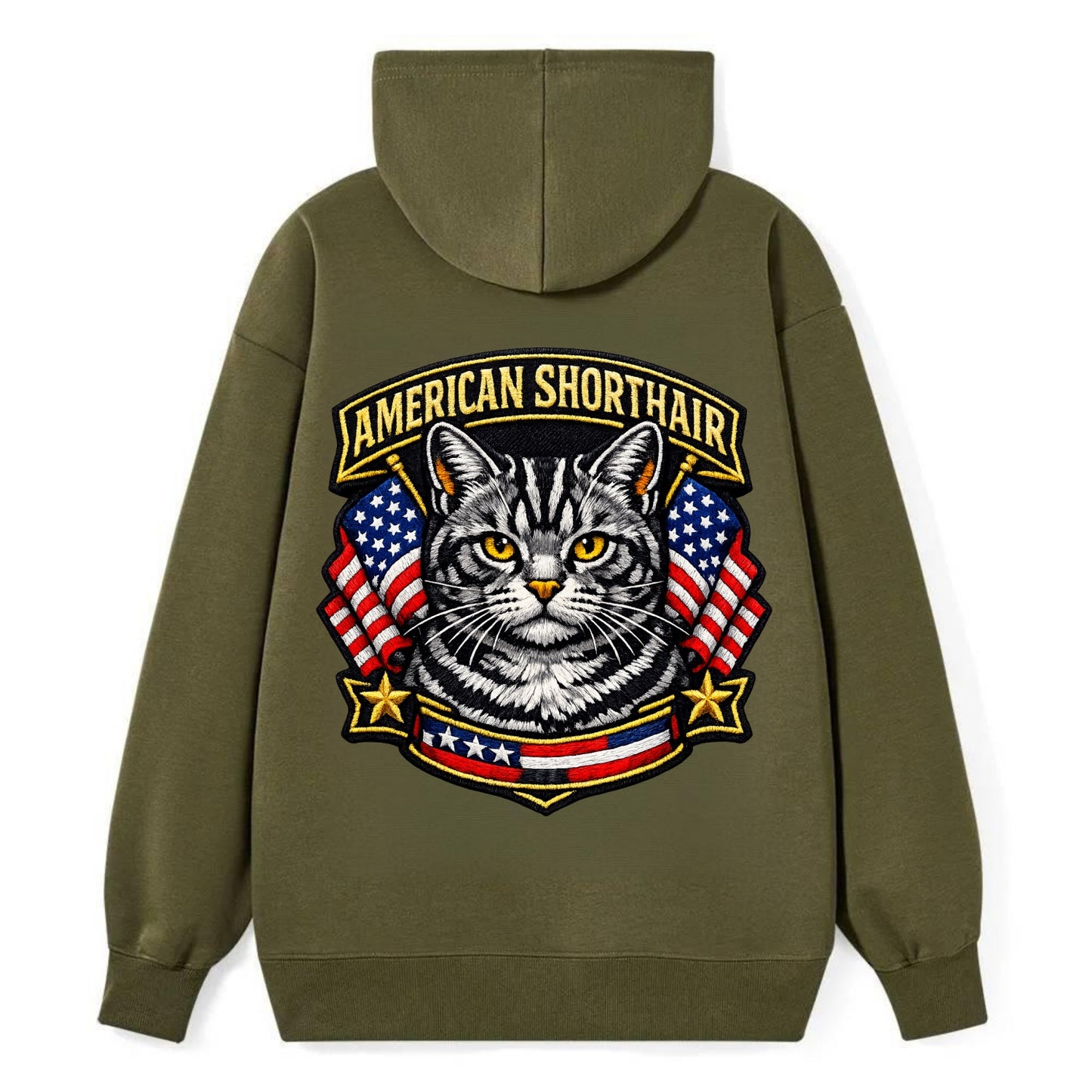 AMERICAN SHORTHAIR - classic american cat in silver tabby , all-American - Classic Pullover Hoodie - ArmyGreen