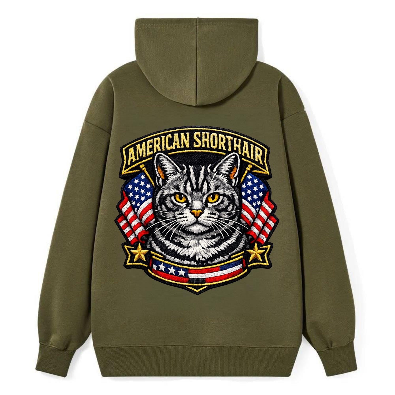 AMERICAN SHORTHAIR - classic american cat in silver tabby , all-American - Classic Pullover Hoodie - ArmyGreen