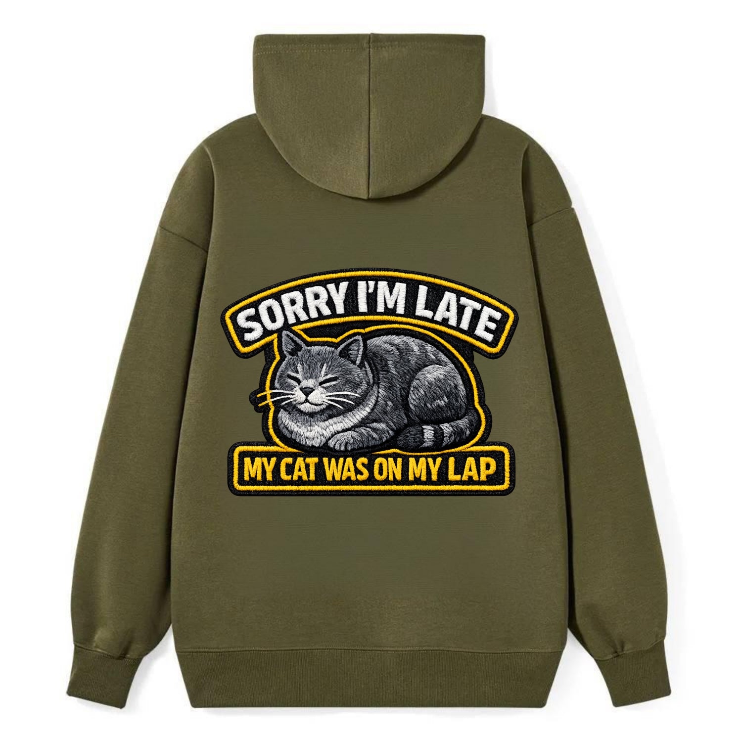 SORRY IM LATE MY CAT WAS ON MY LAP - cat loaf in gray , valid excuse - Classic Pullover Hoodie - ArmyGreen