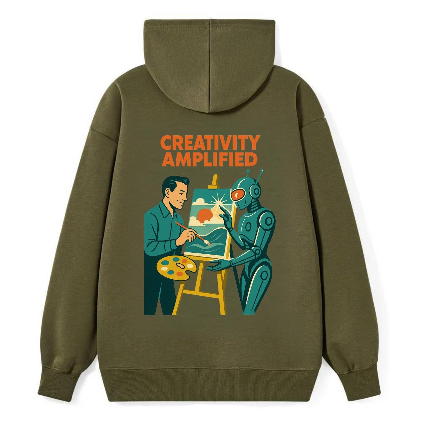 Artist and AI creating beautiful masterpiece together - "Creativity - Classic Pullover Hoodie - ArmyGreen