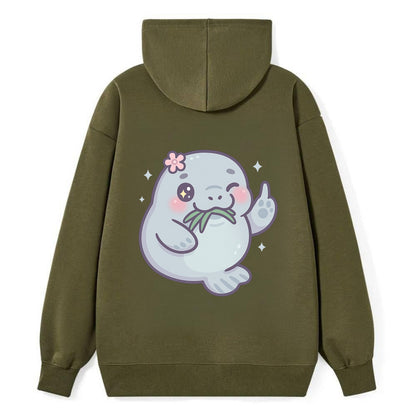 chubby manatee munching on seagrass, one flipper raised with sass - Classic Pullover Hoodie - ArmyGreen