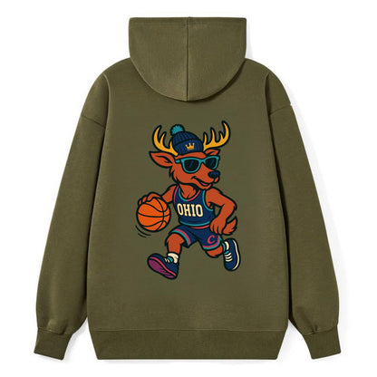 Ohio Deer wearing Cavs beanie with crown patch and wayfarer sunglasses - Classic Pullover Hoodie - ArmyGreen