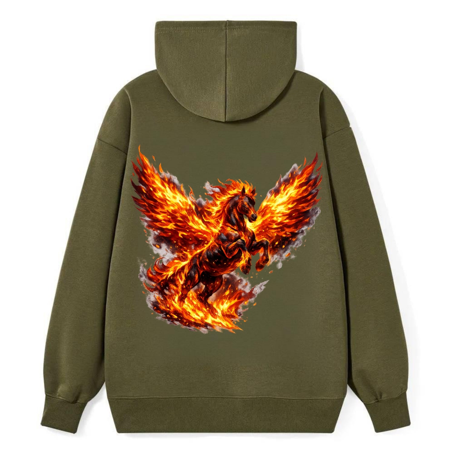 PHOENIX FIRE HORSE | Horse emerging from flames like phoenix | Rebirth - Classic Pullover Hoodie - ArmyGreen