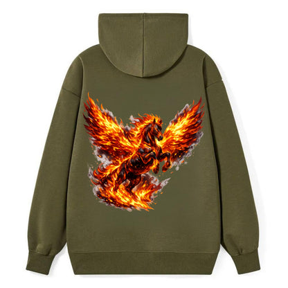 PHOENIX FIRE HORSE | Horse emerging from flames like phoenix | Rebirth - Classic Pullover Hoodie - ArmyGreen