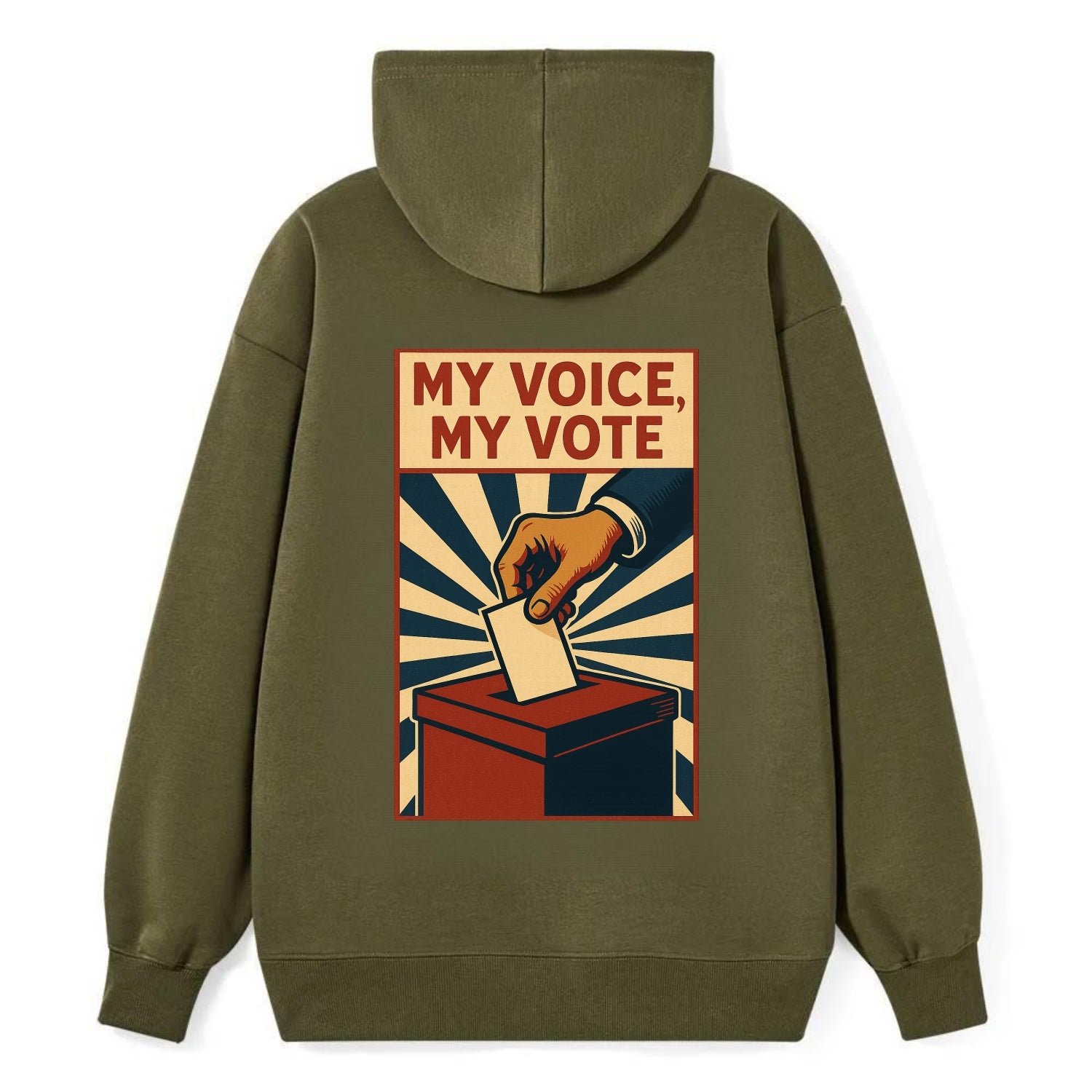Hand dropping ballot into box with determination - "My Voice, My Vote" - - Classic Pullover Hoodie - ArmyGreen