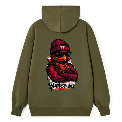 Blacksburg HokieBird wearing Virginia Tech beanie with VT patch - Classic Pullover Hoodie - ArmyGreen