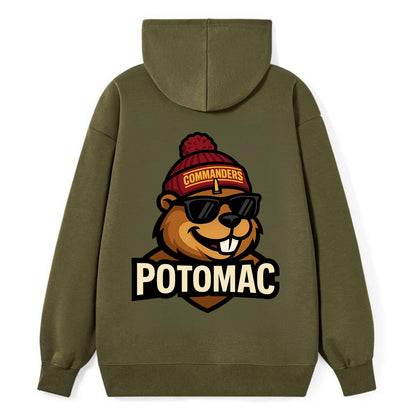 Potomac Beaver wearing Commanders beanie with monument patch and wayfarer - Classic Pullover Hoodie - ArmyGreen