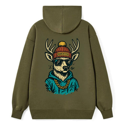 New Hampshire White-tailed Deer wearing Manchester beanie with pom pom - Classic Pullover Hoodie - ArmyGreen