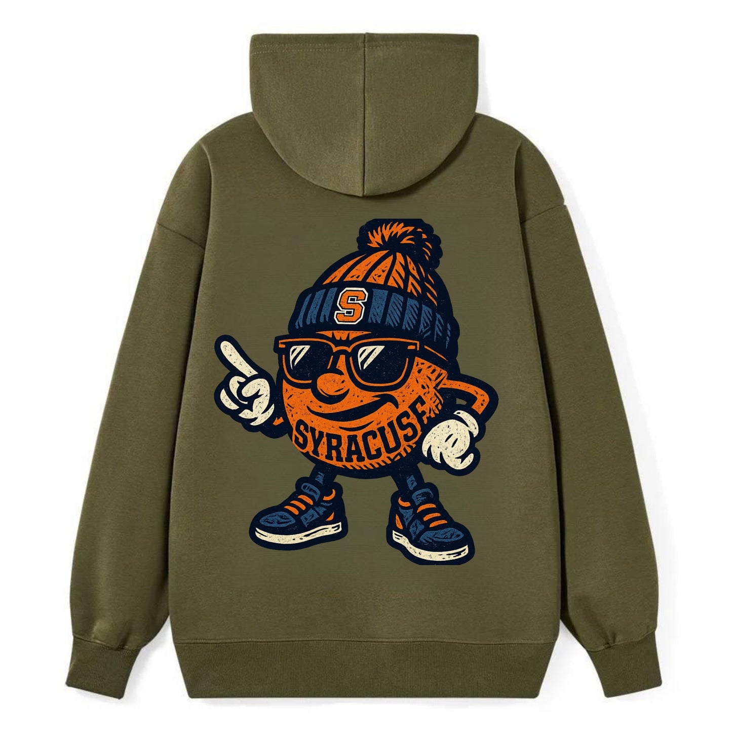 Syracuse Orange wearing Syracuse beanie with S patch - Classic Pullover Hoodie - ArmyGreen