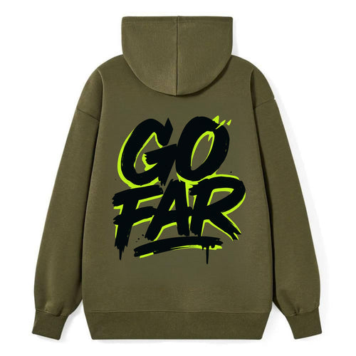 Bold typography design - GO FAR - distance goals, pushing limits - Classic Pullover Hoodie