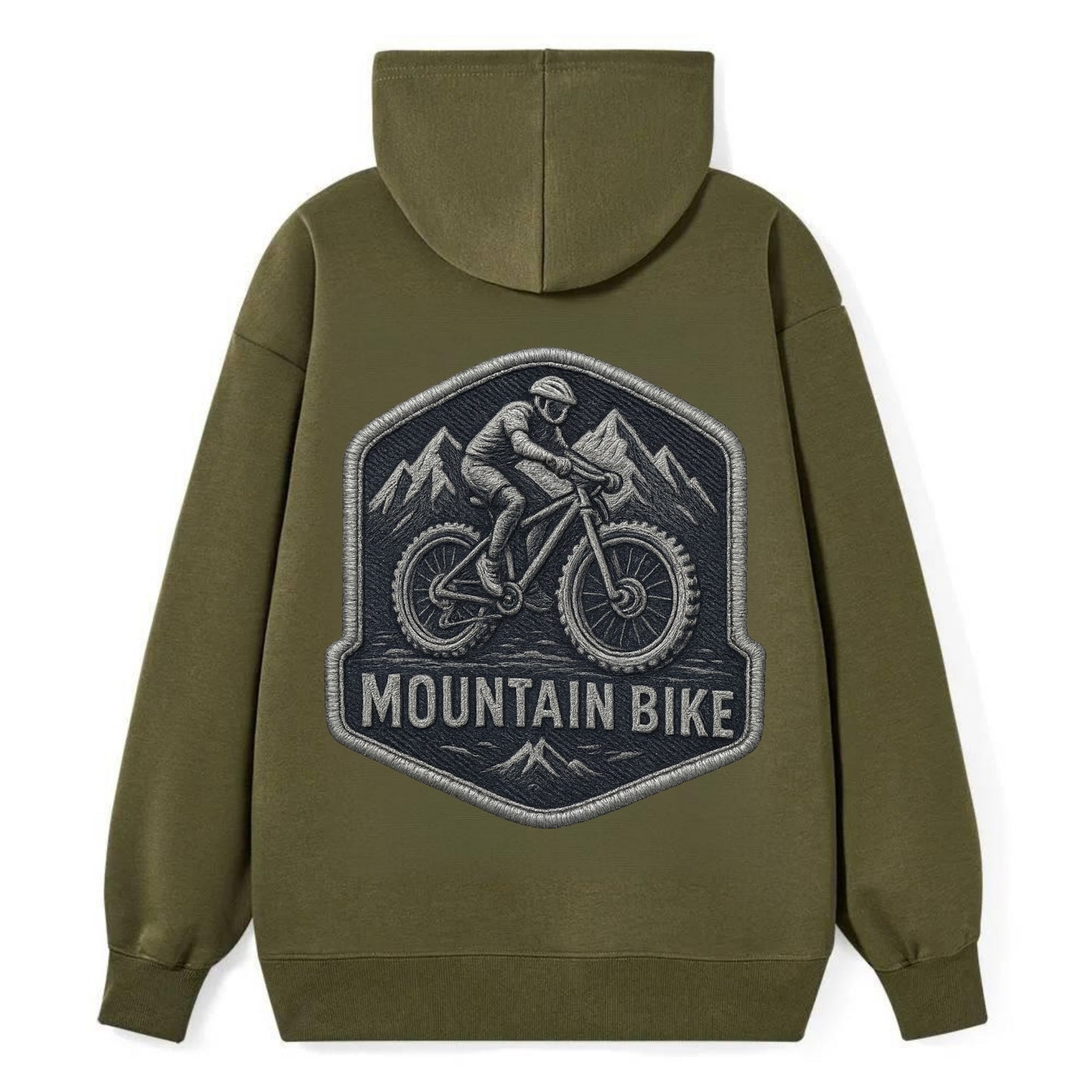 Mountain bike with rugged tires - cyclist badge - Classic Pullover Hoodie - ArmyGreen