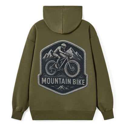 Mountain bike with rugged tires - cyclist badge - Classic Pullover Hoodie - ArmyGreen