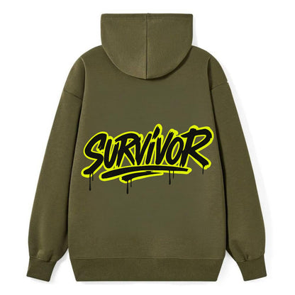 Bold typography design - "SURVIVOR" - overcomer, still standing, made it - Classic Pullover Hoodie - ArmyGreen
