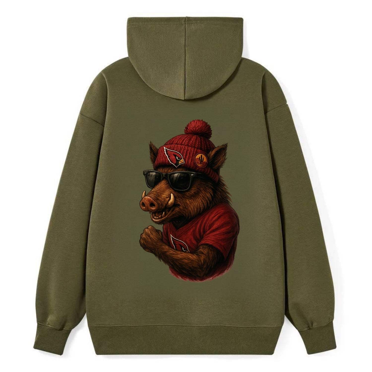 Arizona Javelina wearing Cardinals beanie with desert patch and wayfarer - Classic Pullover Hoodie - ArmyGreen