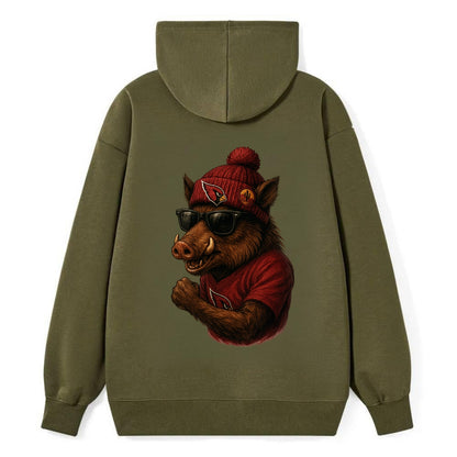 Arizona Javelina wearing Cardinals beanie with desert patch and wayfarer - Classic Pullover Hoodie - ArmyGreen