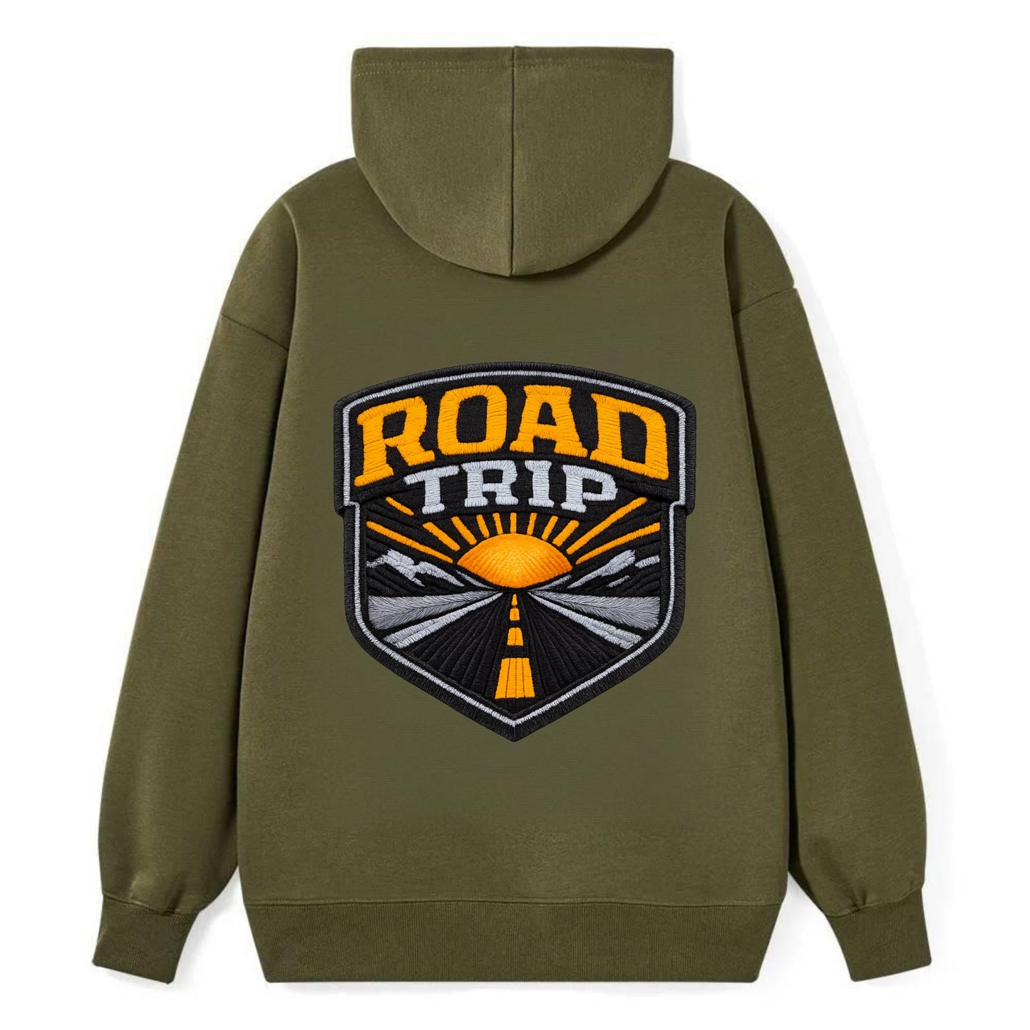 ROAD TRIP - highway and sun in orange and gray , open road - Classic Pullover Hoodie - ArmyGreen