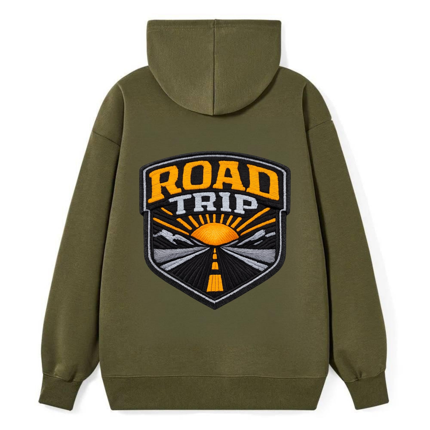 ROAD TRIP - highway and sun in orange and gray , open road - Classic Pullover Hoodie - ArmyGreen