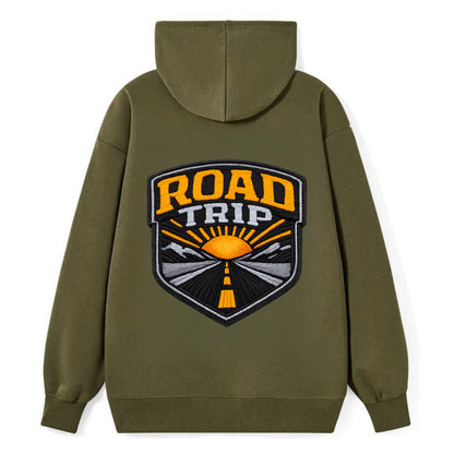 ROAD TRIP - highway and sun in orange and gray , open road - Classic Pullover Hoodie - ArmyGreen