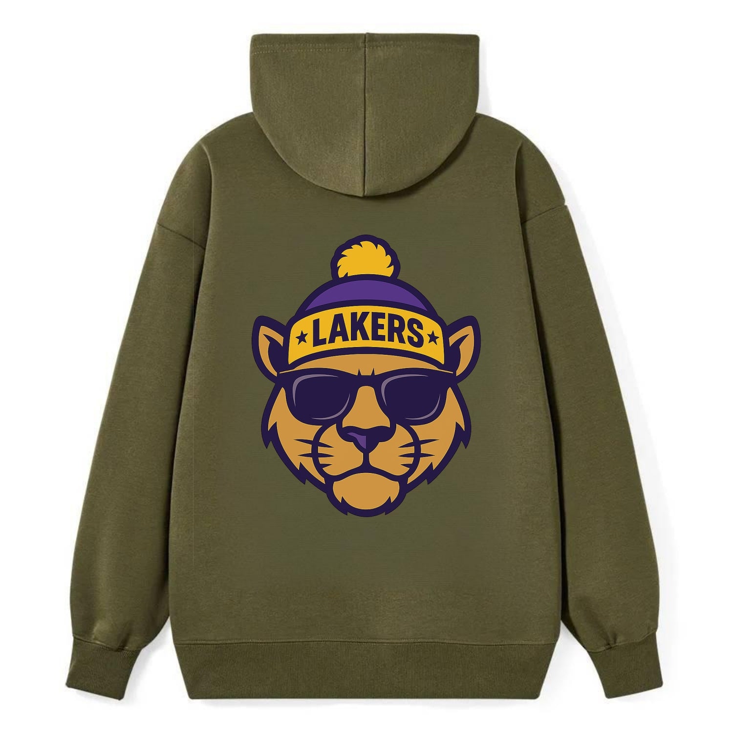 LA Mountain Lion wearing Lakers purple and gold beanie with championship - Classic Pullover Hoodie - ArmyGreen
