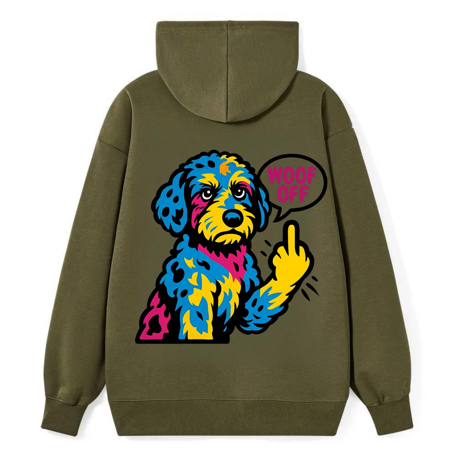 Aussiedoodle with merle patches and curly coat, playful smart paw raised - Classic Pullover Hoodie - ArmyGreen