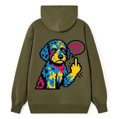 Aussiedoodle with merle patches and curly coat, playful smart paw raised - Classic Pullover Hoodie - ArmyGreen