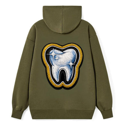 DENTAL TOOTH - molar with sparkle in white and blue , dentist - Classic Pullover Hoodie - ArmyGreen