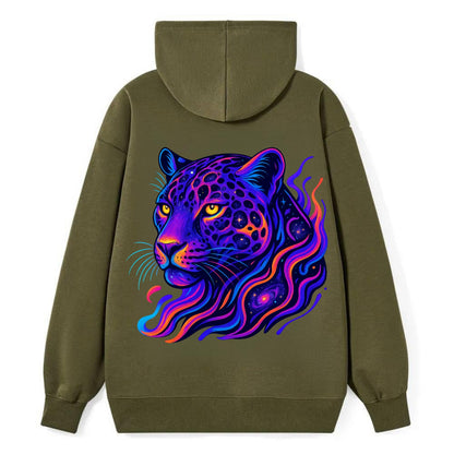 Powerful jaguar with rosettes containing miniature galaxies, cosmic - Classic Pullover Hoodie - ArmyGreen