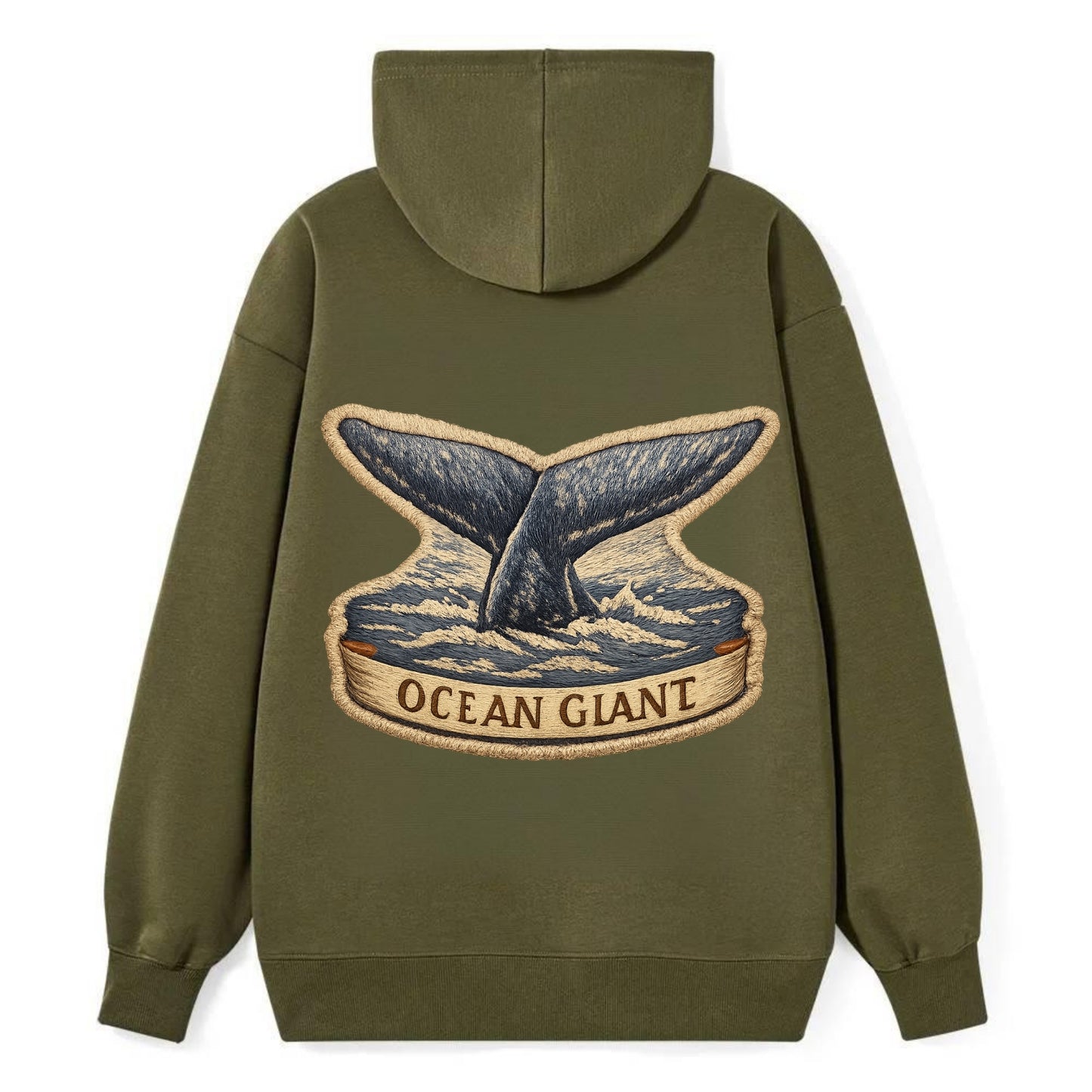 WHALE TAIL - diving whale in blue and gray , ocean giant - Classic Pullover Hoodie - ArmyGreen