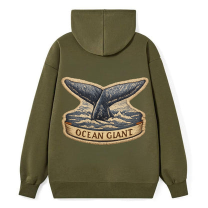 WHALE TAIL - diving whale in blue and gray , ocean giant - Classic Pullover Hoodie - ArmyGreen