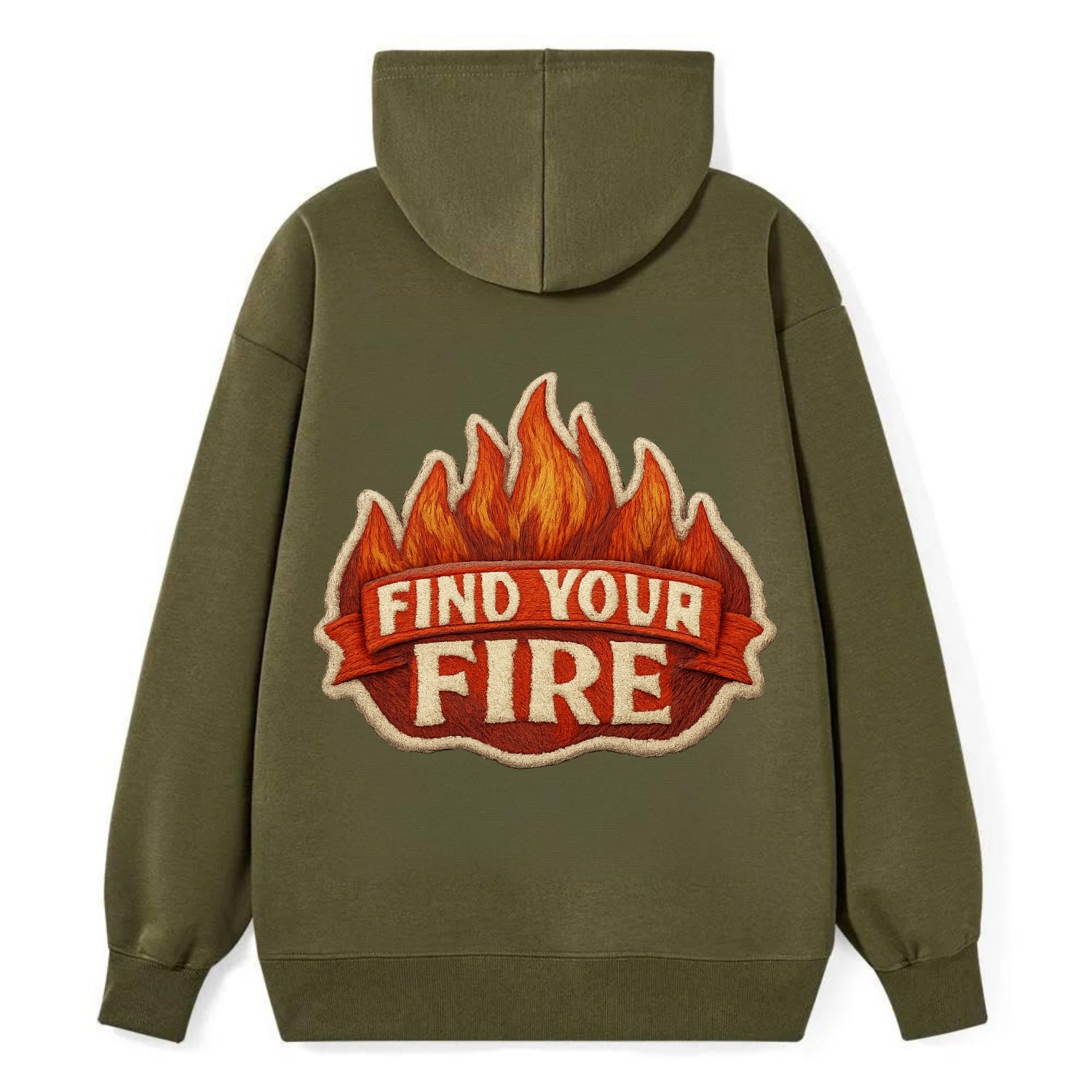 FIND YOUR FIRE - flames with text in orange , passion - Classic Pullover Hoodie - ArmyGreen