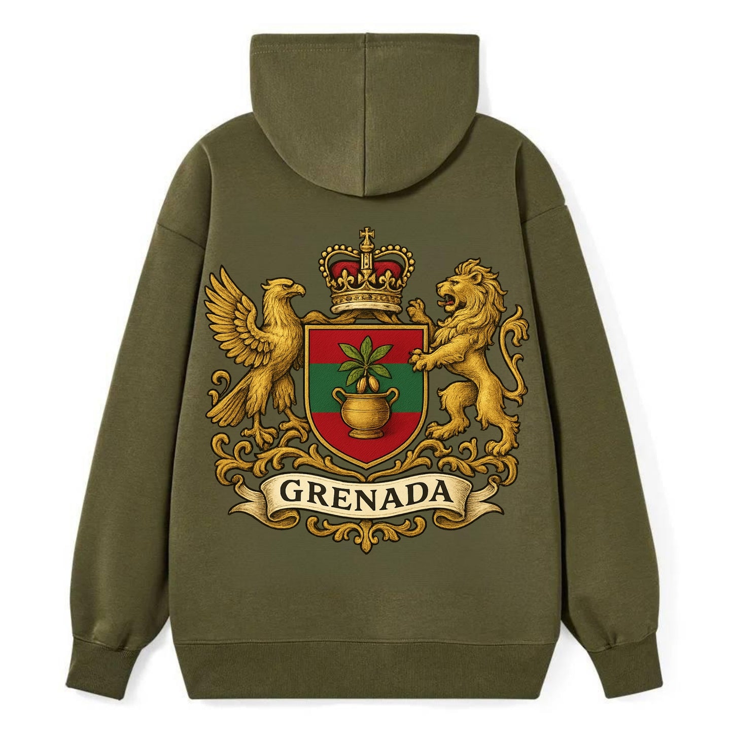 Grenada Heritage Badge  - Classic Pullover Hoodie - ArmyGreen