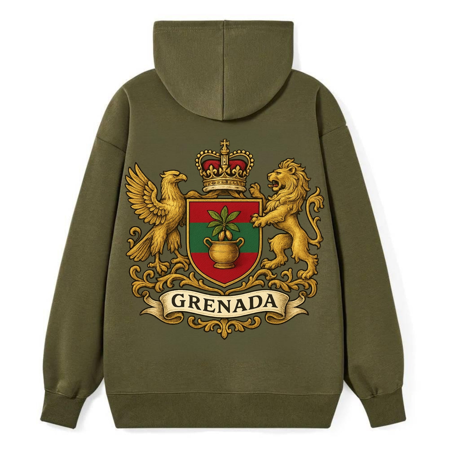 Grenada Heritage Badge  - Classic Pullover Hoodie - ArmyGreen