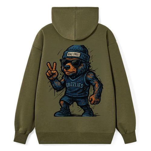 Memphis Grizzly Bear wearing Grizzlies navy and light blue beanie with - Classic Pullover Hoodie