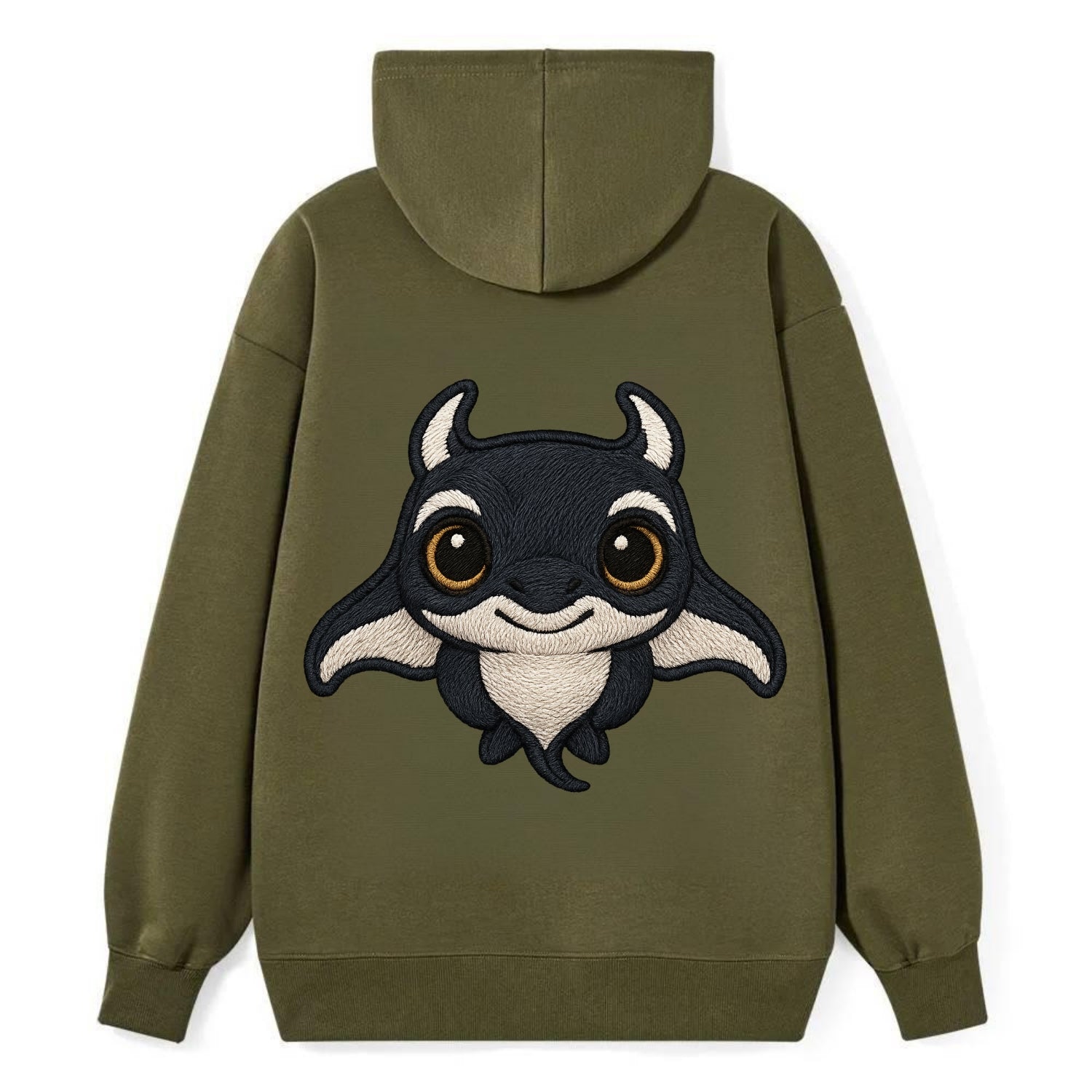 Baby Manta Ray - dark with white markings, cephalic fins, gentle eyes, - Classic Pullover Hoodie - ArmyGreen