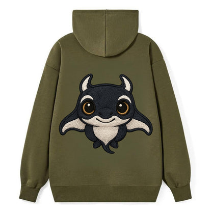 Baby Manta Ray - dark with white markings, cephalic fins, gentle eyes, - Classic Pullover Hoodie - ArmyGreen