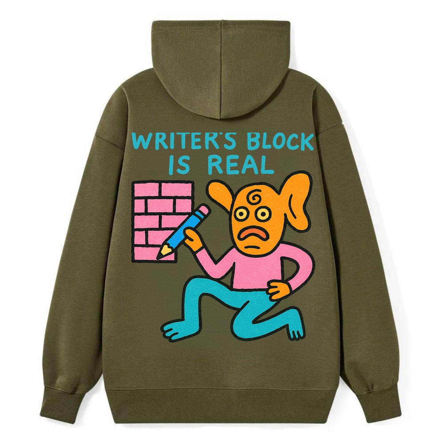 WRITERS BLOCK IS REAL | Brick wall with pencil - Classic Pullover Hoodie - ArmyGreen